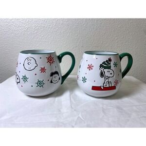 Gibson Peanuts Christmas Mug Set Unisex OS White Green‎ Excellent Snoopy Holiday
